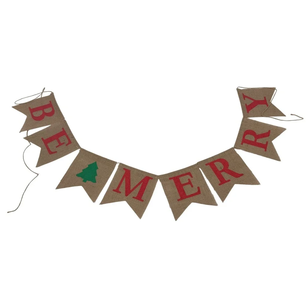 Christmas Burlap Banner Be Merry Red Green Felt Rustic Farmhouse Handmade